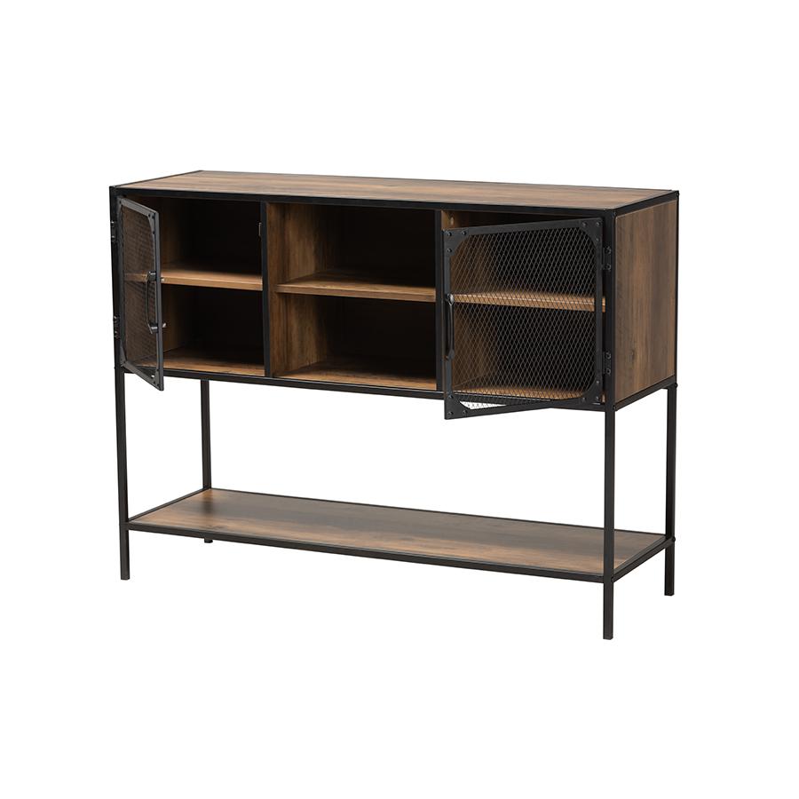Industrial Walnut Brown Finished Wood and Black Metal 2-Door Sideboard. Picture 2