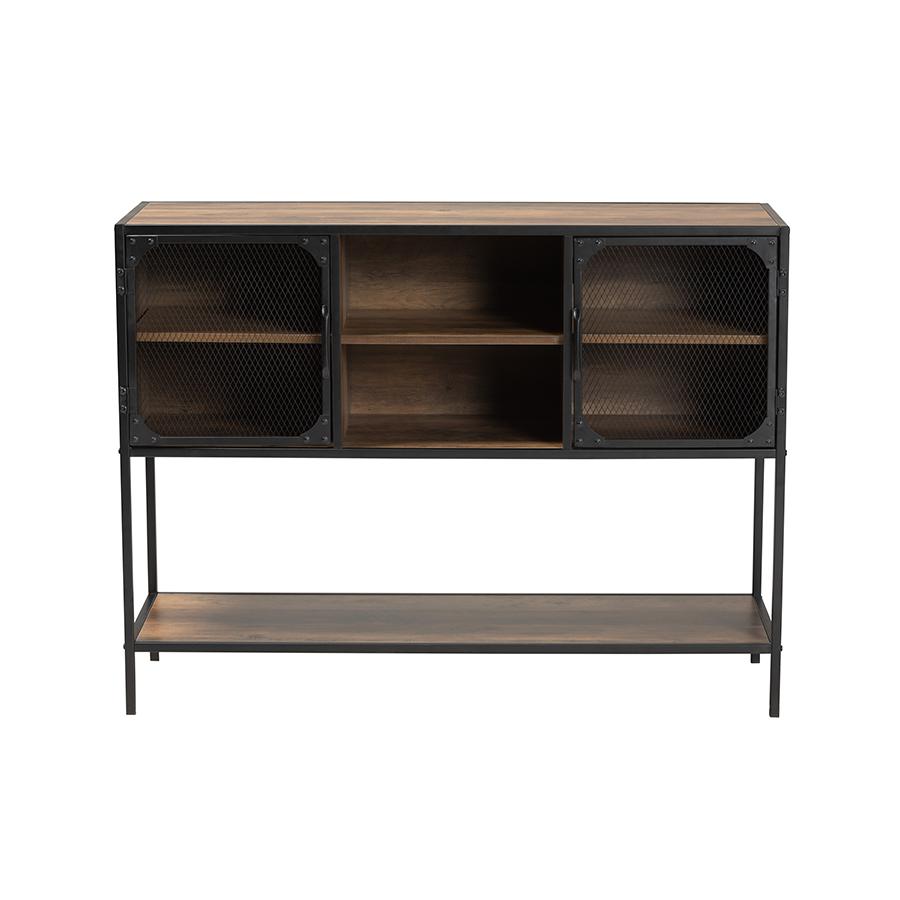 Industrial Walnut Brown Finished Wood and Black Metal 2-Door Sideboard. Picture 3