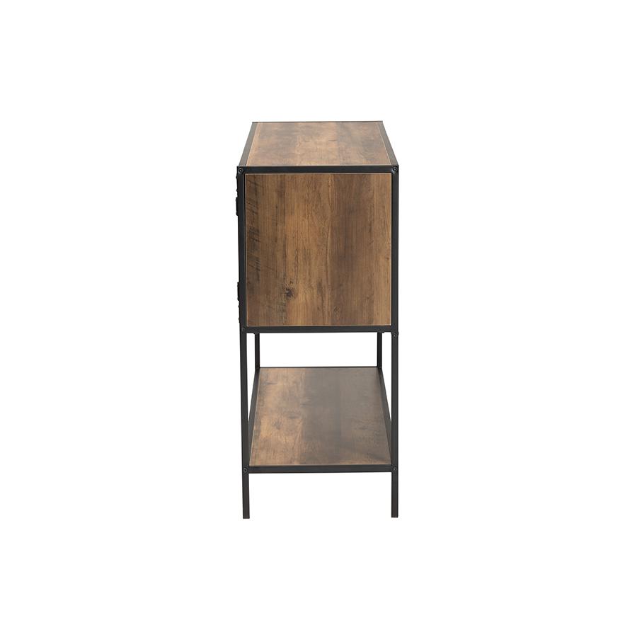 Industrial Walnut Brown Finished Wood and Black Metal 2-Door Sideboard. Picture 4