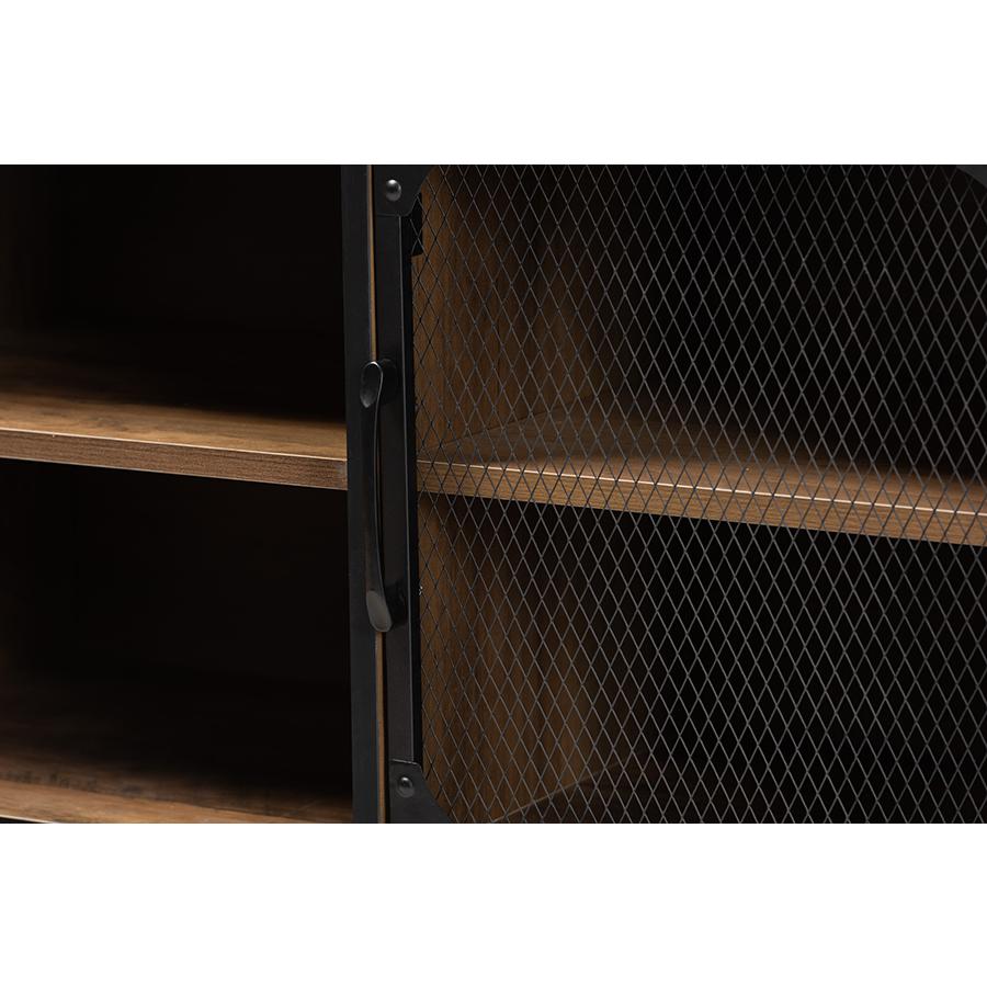Industrial Walnut Brown Finished Wood and Black Metal 2-Door Sideboard. Picture 5