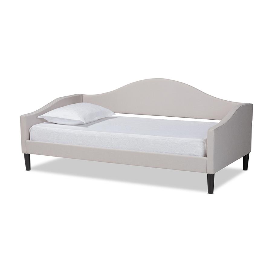 Beige Fabric Upholstered and Dark Brown Finished Wood Full Size Daybed. Picture 1