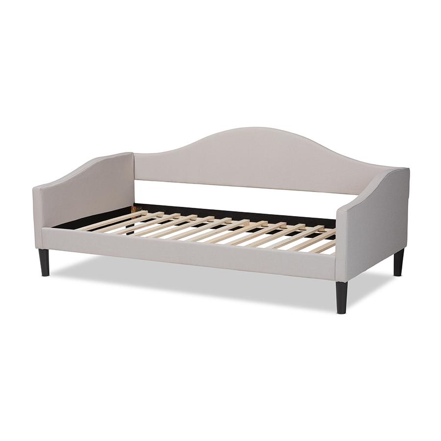 Beige Fabric Upholstered and Dark Brown Finished Wood Full Size Daybed. Picture 3