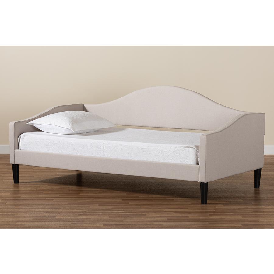 Beige Fabric Upholstered and Dark Brown Finished Wood Full Size Daybed. Picture 8