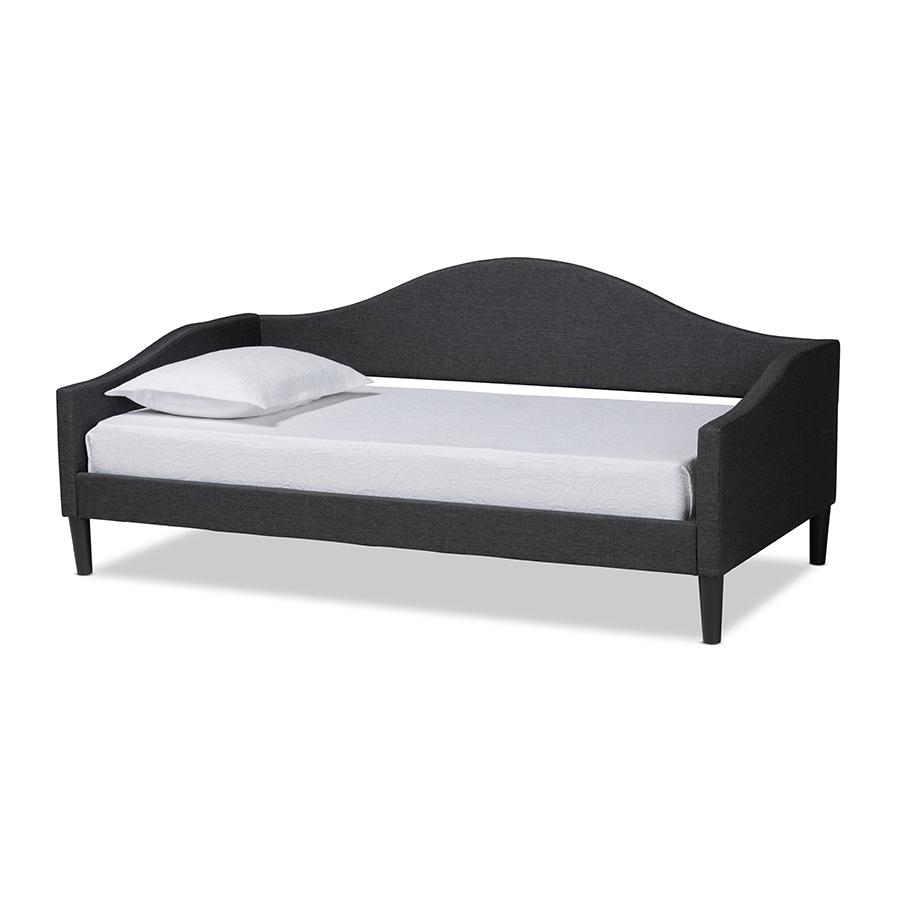 Charcoal Fabric Upholstered and Dark Brown Finished Wood Twin Size Daybed. Picture 1