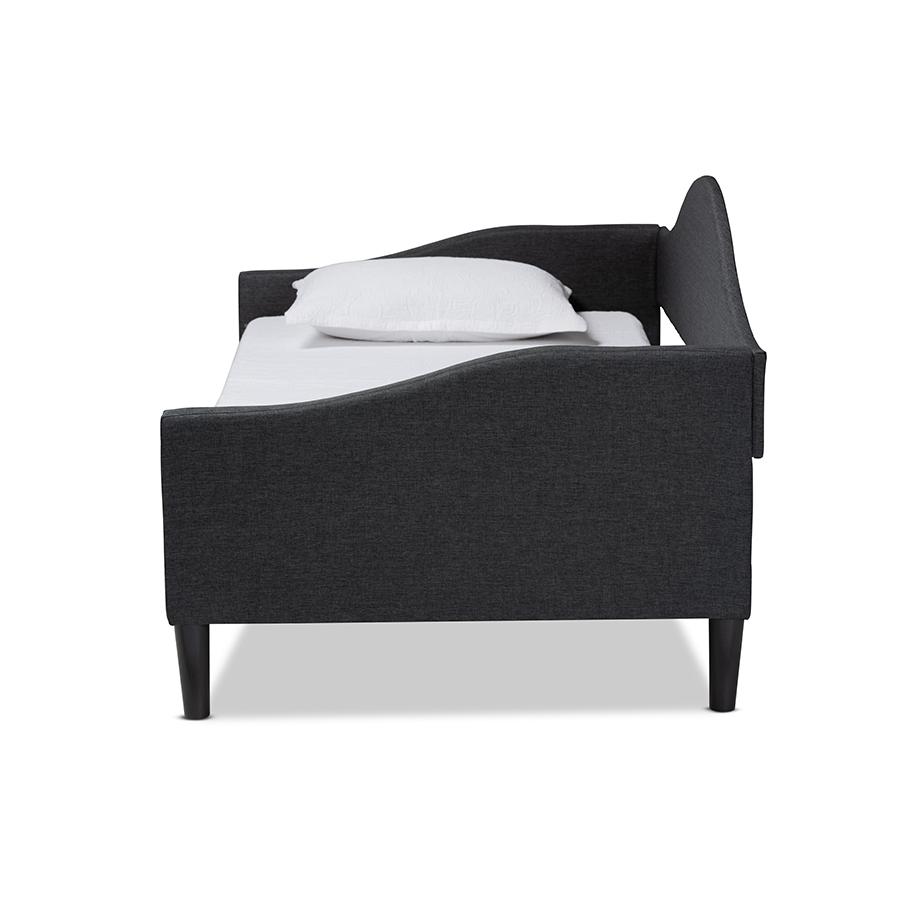 Charcoal Fabric Upholstered and Dark Brown Finished Wood Twin Size Daybed. Picture 2