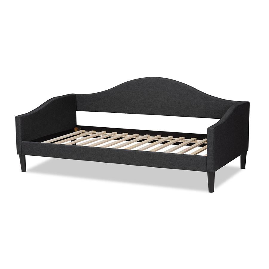 Charcoal Fabric Upholstered and Dark Brown Finished Wood Twin Size Daybed. Picture 3