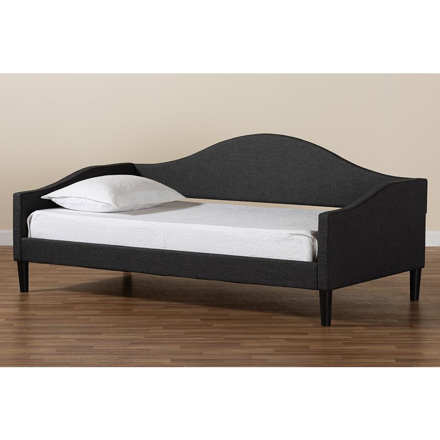 Charcoal Fabric Upholstered and Dark Brown Finished Wood Twin Size Daybed. Picture 8