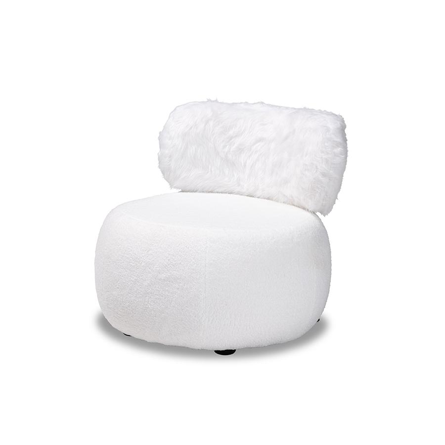White Fabric Upholstered and Black Metal Accent Chair. Picture 1