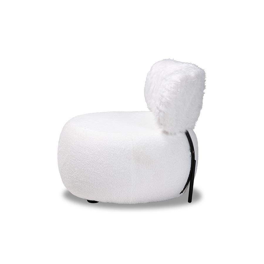 White Fabric Upholstered and Black Metal Accent Chair. Picture 3