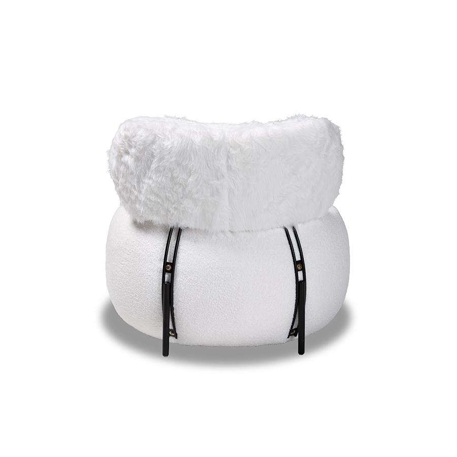 White Fabric Upholstered and Black Metal Accent Chair. Picture 4