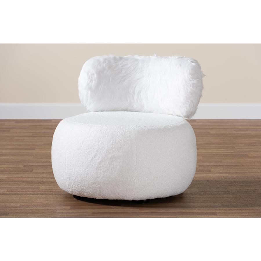 White Fabric Upholstered and Black Metal Accent Chair. Picture 8