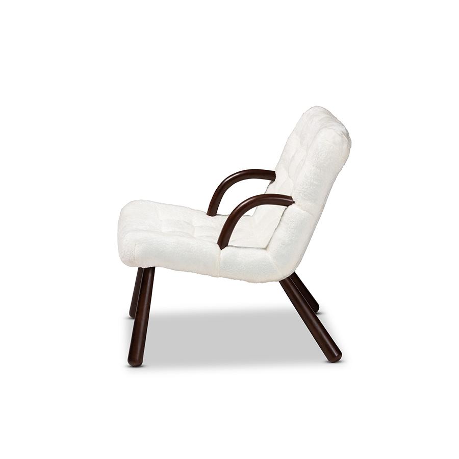 White Sherpa Upholstered and Walnut Brown Finished Wood Accent Chair. Picture 3