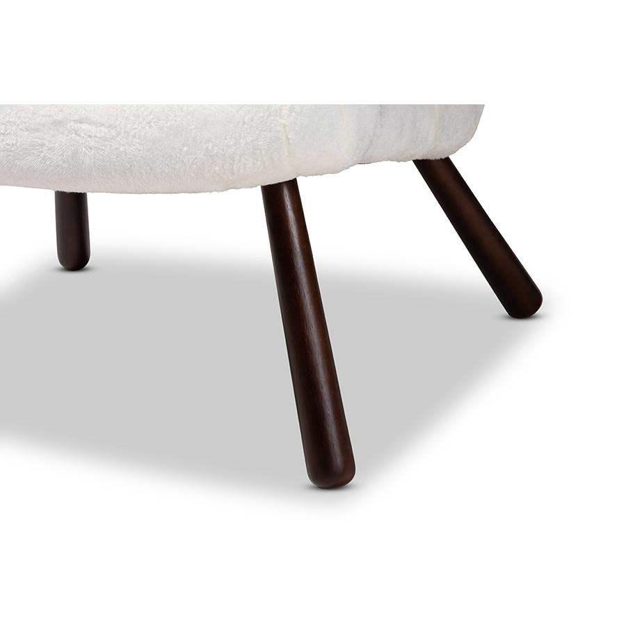 White Sherpa Upholstered and Walnut Brown Finished Wood Accent Chair. Picture 6