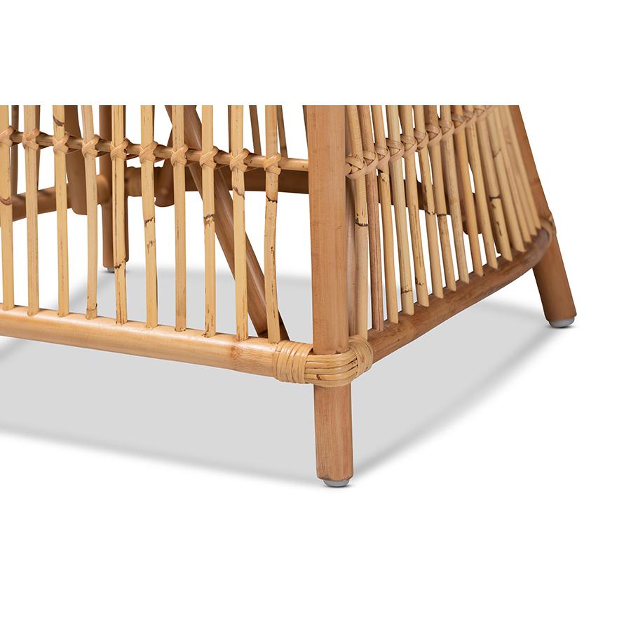 Bohemian White Fabric Upholstered and Natural Brown Rattan Armchair. Picture 6
