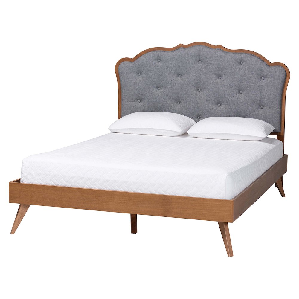 Aithan Platform Bed - Mid-Century Modern Bed with Upholstered Headboard, Queen. Picture 1