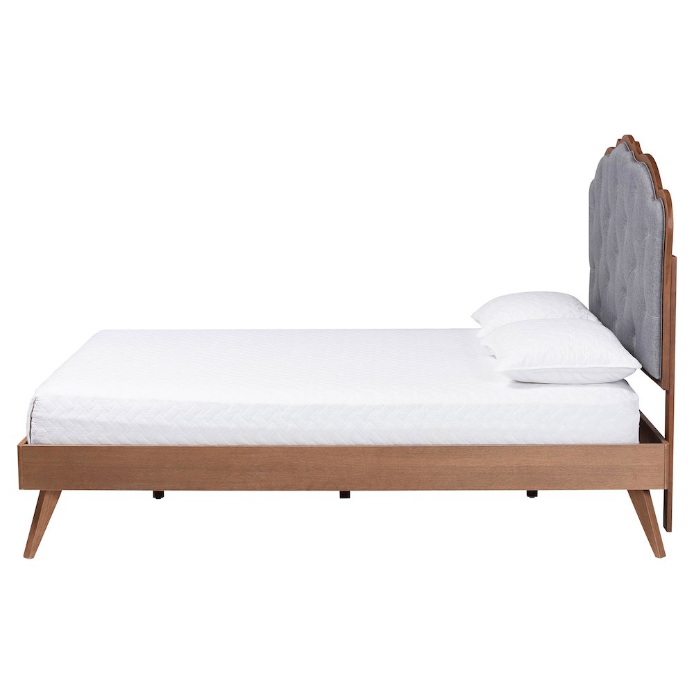 Aithan Platform Bed - Mid-Century Modern Bed with Upholstered Headboard, Queen. Picture 2