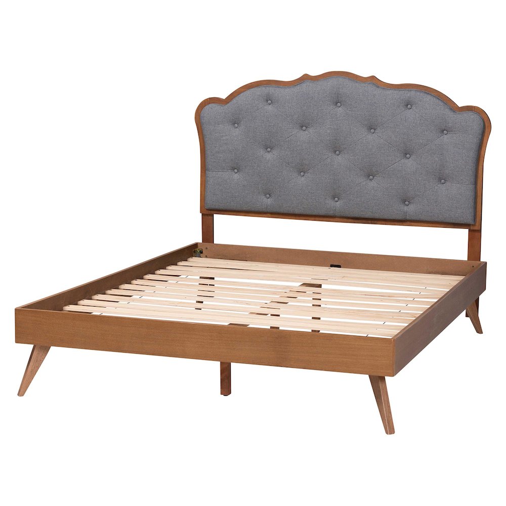 Aithan Platform Bed - Mid-Century Modern Bed with Upholstered Headboard, Queen. Picture 3