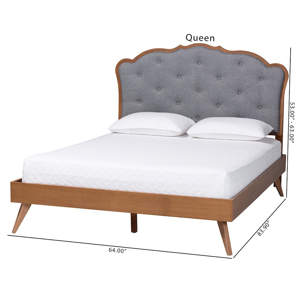 Aithan Platform Bed - Mid-Century Modern Bed with Upholstered Headboard, Queen. Picture 7
