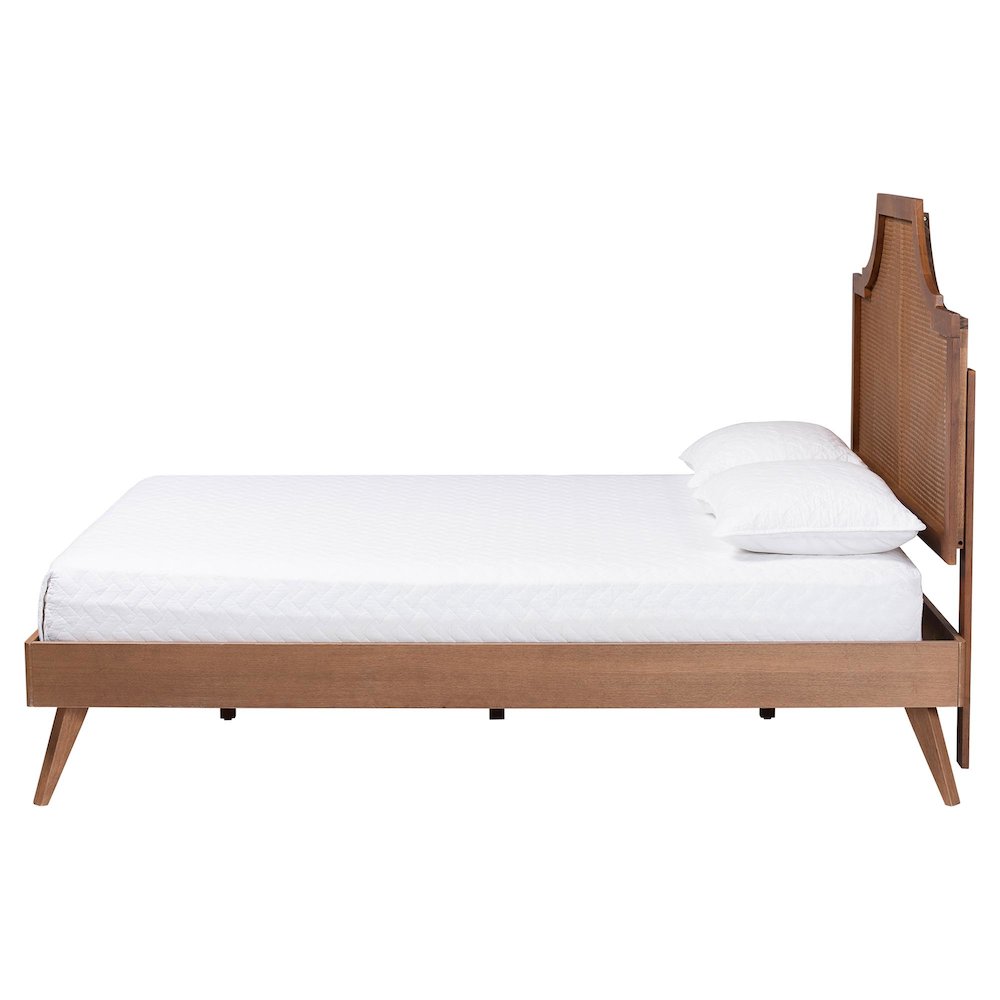 Rodolfo Platform Bed - Mid-Century Modern Bed with Woven Rattan Headboard, Queen. Picture 2