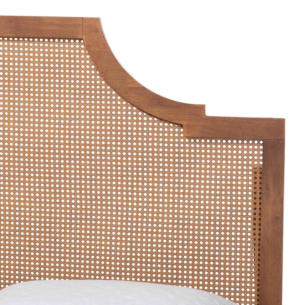 Rodolfo Platform Bed - Mid-Century Modern Bed with Woven Rattan Headboard, Queen. Picture 4