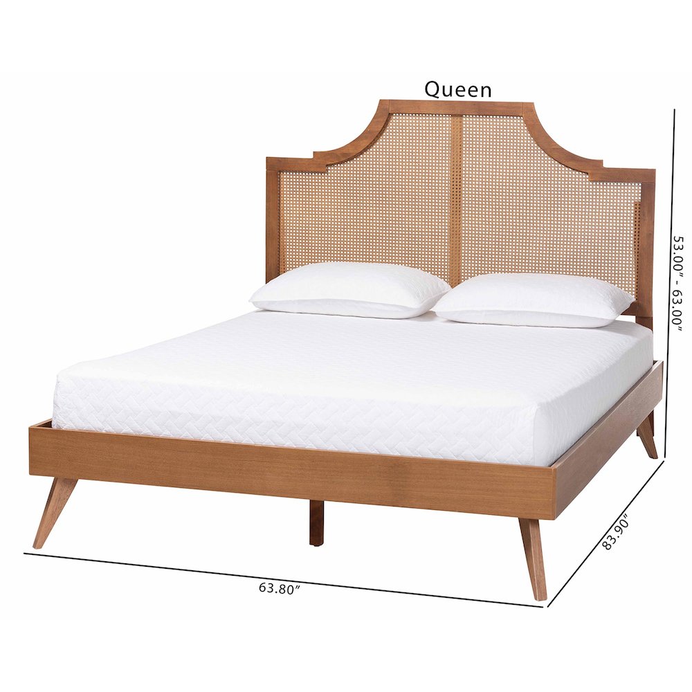 Rodolfo Platform Bed - Mid-Century Modern Bed with Woven Rattan Headboard, Queen. Picture 7