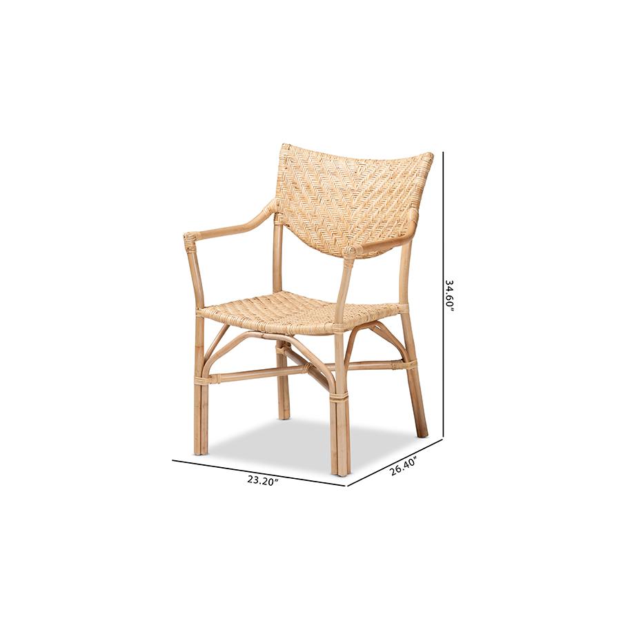 bali & pari Damani Modern Bohemian Natural Brown Finished Rattan Dining Chair. Picture 10