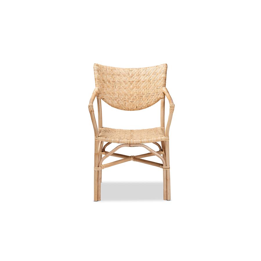 bali & pari Damani Modern Bohemian Natural Brown Finished Rattan Dining Chair. Picture 2