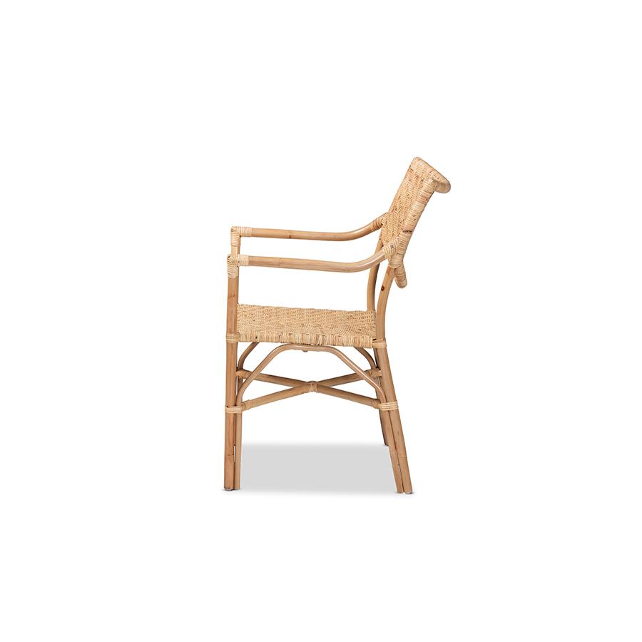 bali & pari Damani Modern Bohemian Natural Brown Finished Rattan Dining Chair. Picture 3
