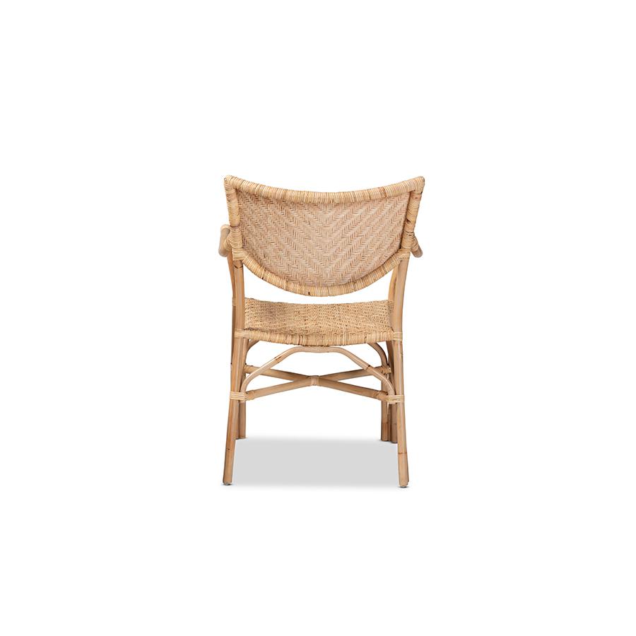 bali & pari Damani Modern Bohemian Natural Brown Finished Rattan Dining Chair. Picture 4