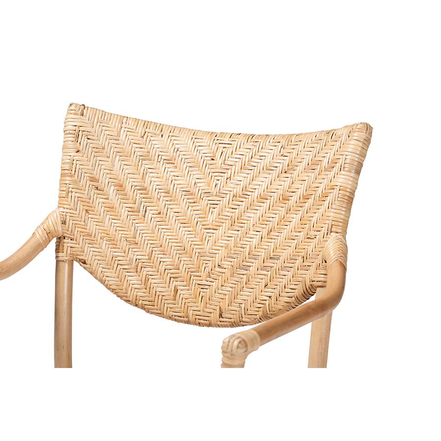 bali & pari Damani Modern Bohemian Natural Brown Finished Rattan Dining Chair. Picture 5
