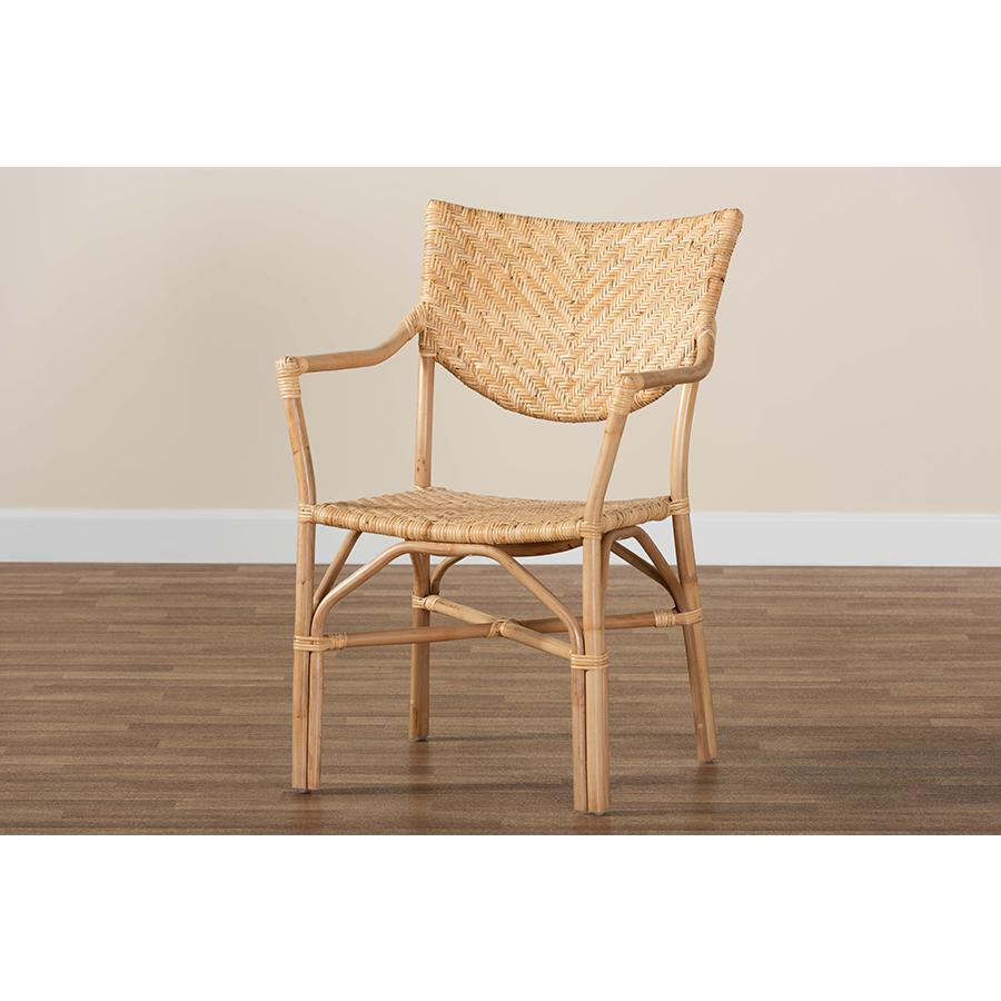 bali & pari Damani Modern Bohemian Natural Brown Finished Rattan Dining Chair. Picture 9
