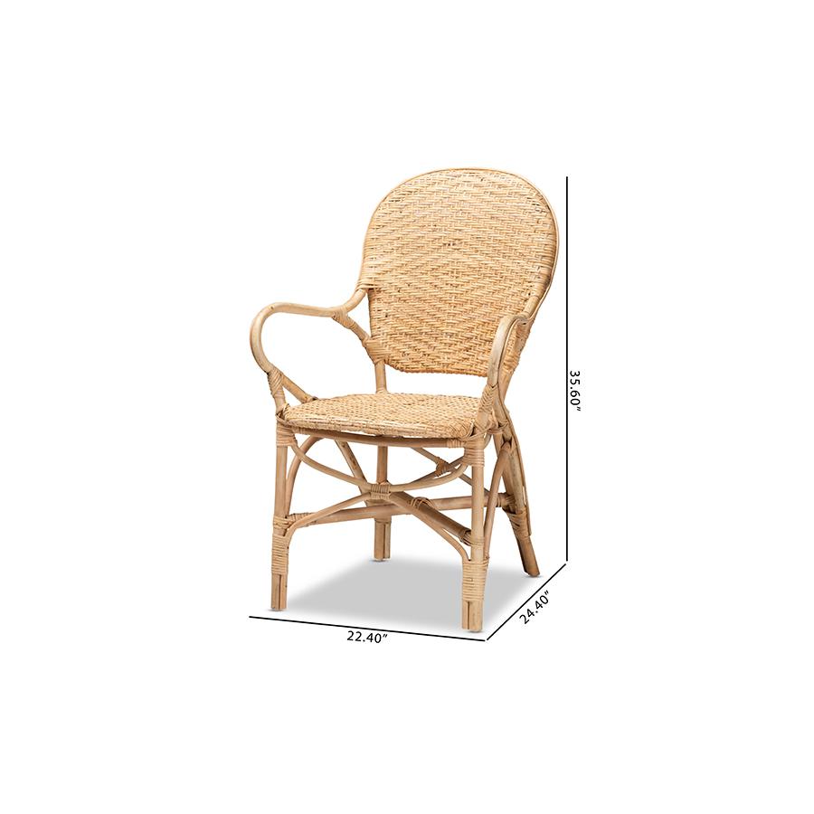 bali & pari Genna Modern Bohemian Natural Brown Finished Rattan Dining Chair. Picture 10