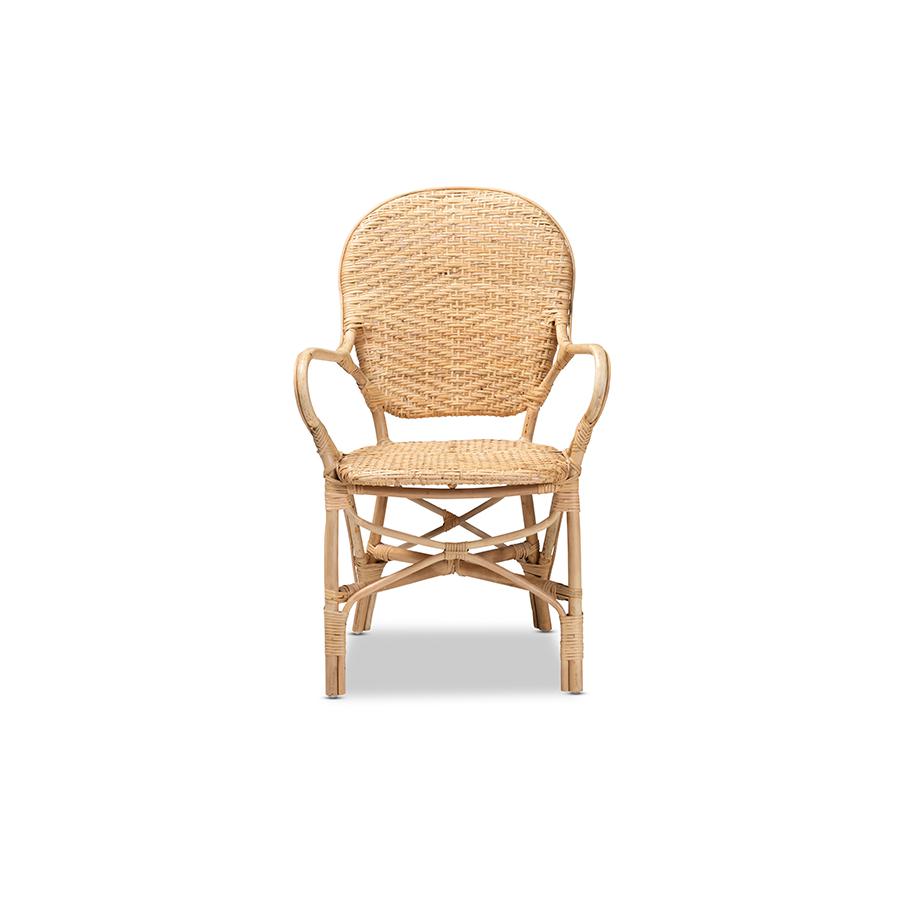 bali & pari Genna Modern Bohemian Natural Brown Finished Rattan Dining Chair. Picture 2