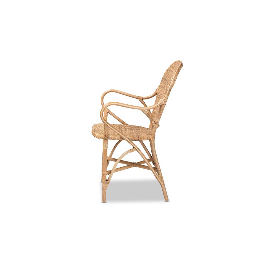bali & pari Genna Modern Bohemian Natural Brown Finished Rattan Dining Chair. Picture 3
