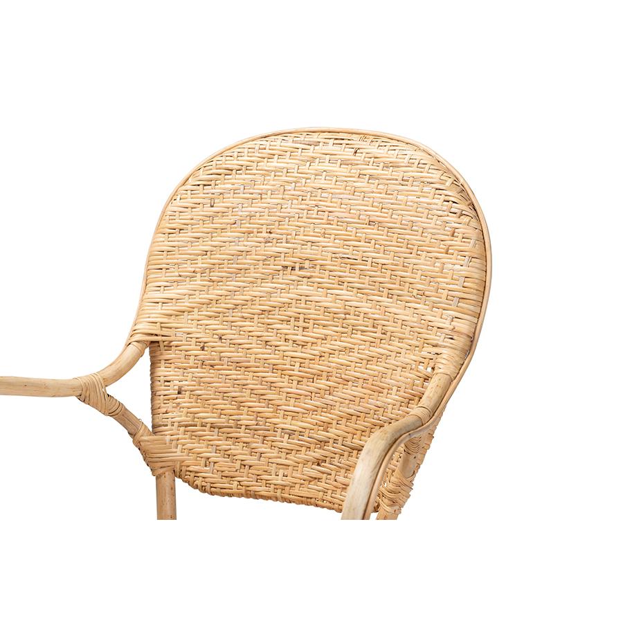 bali & pari Genna Modern Bohemian Natural Brown Finished Rattan Dining Chair. Picture 5