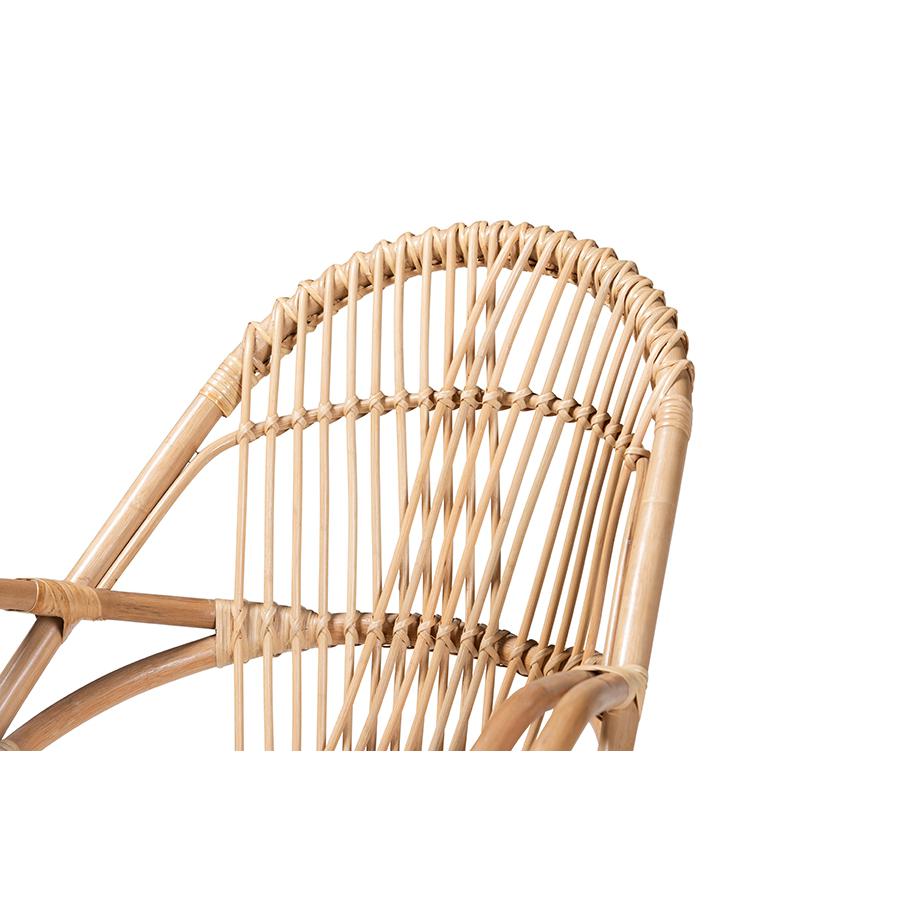 Bohemian White Fabric Upholstered and Natural Brown Finished Rattan Accent Chair. Picture 5