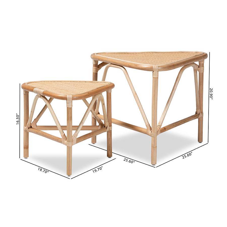 Bohemian Natural Brown Finished Rattan 2-Piece End Table Set. Picture 8