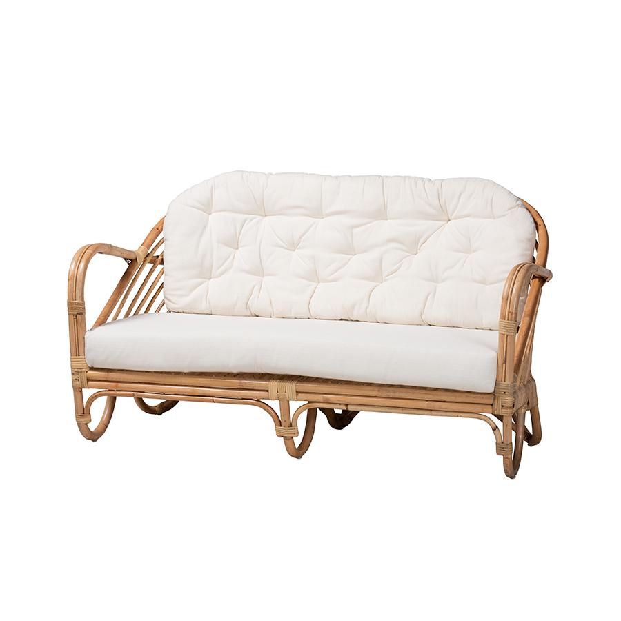 bali & pari Aliane Modern Bohemian Natural Brown Antique Rattan Loveseat. Picture 1