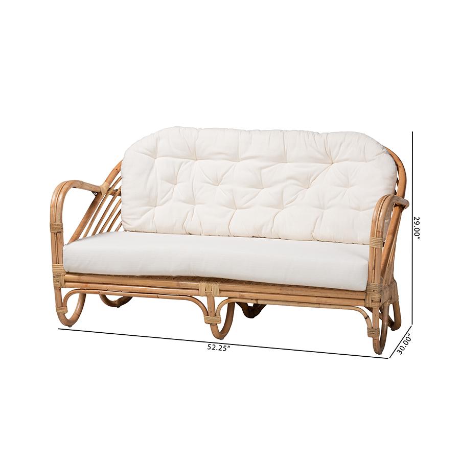 bali & pari Aliane Modern Bohemian Natural Brown Antique Rattan Loveseat. Picture 10