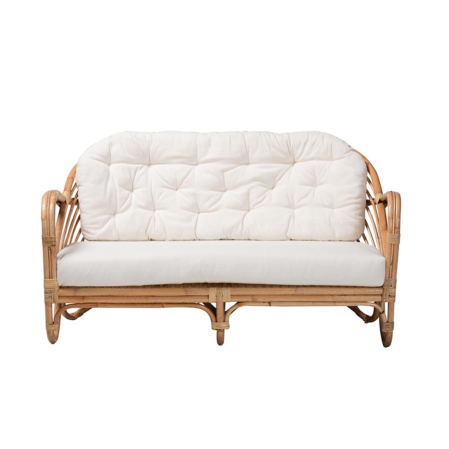 bali & pari Aliane Modern Bohemian Natural Brown Antique Rattan Loveseat. Picture 2