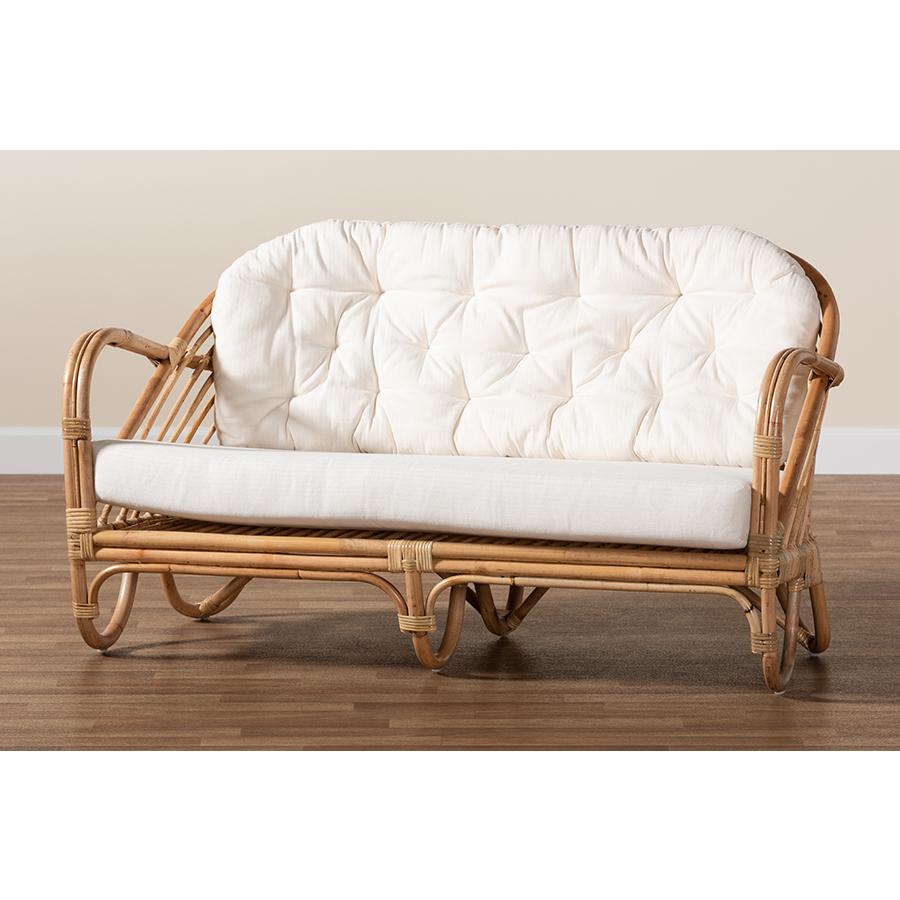 bali & pari Aliane Modern Bohemian Natural Brown Antique Rattan Loveseat. Picture 9