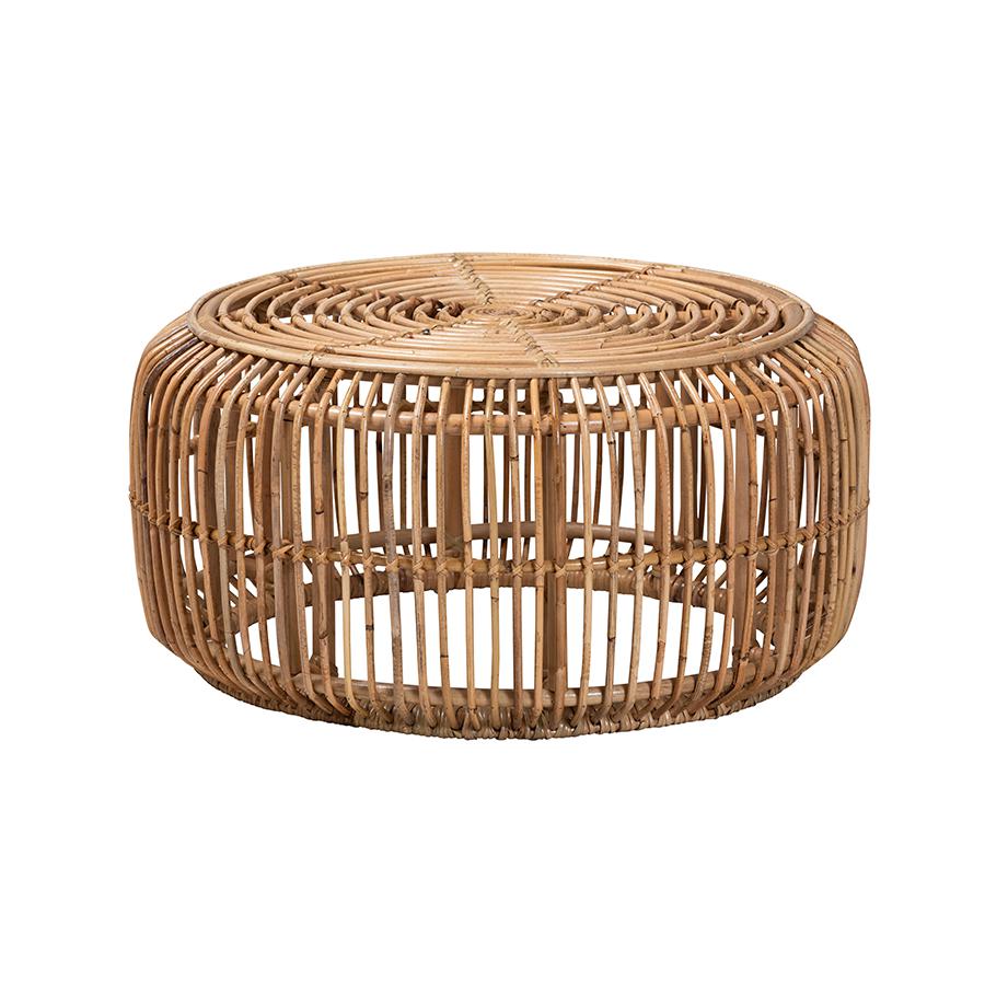 bali & pari Aliane Modern Bohemian Natural Brown Antique Rattan Coffee Table. Picture 1