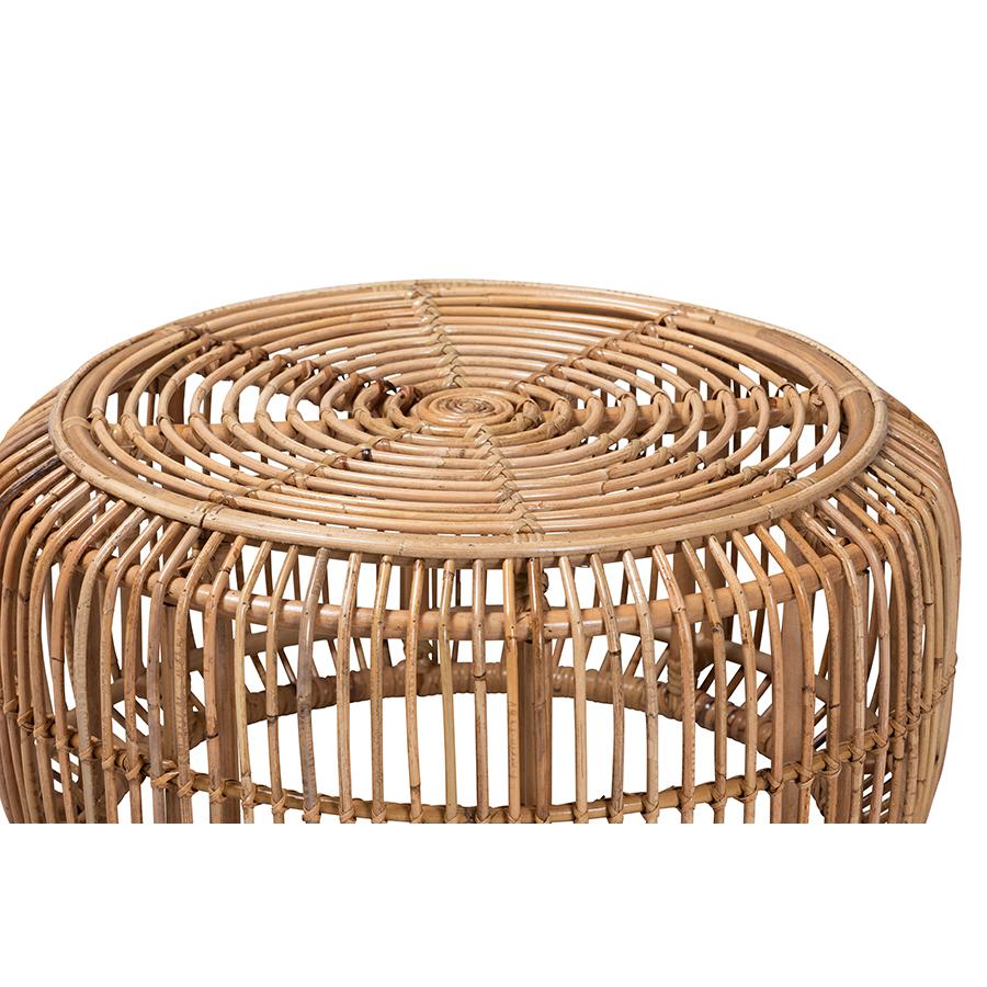 bali & pari Aliane Modern Bohemian Natural Brown Antique Rattan Coffee Table. Picture 2