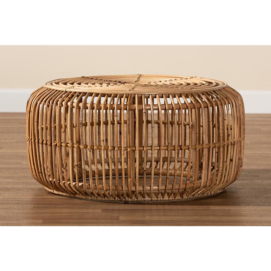 bali & pari Aliane Modern Bohemian Natural Brown Antique Rattan Coffee Table. Picture 6