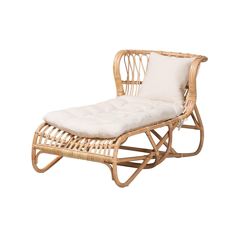 bali & pari Delara Modern Bohemian Natural Brown Rattan Chaise. Picture 1