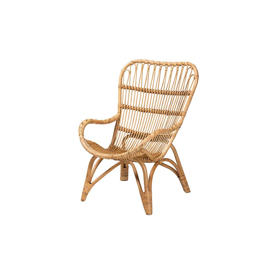 bali & pari Earvin Modern Bohemian Natural Brown Rattan Armchair. Picture 1