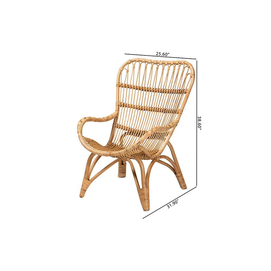 bali & pari Earvin Modern Bohemian Natural Brown Rattan Armchair. Picture 10