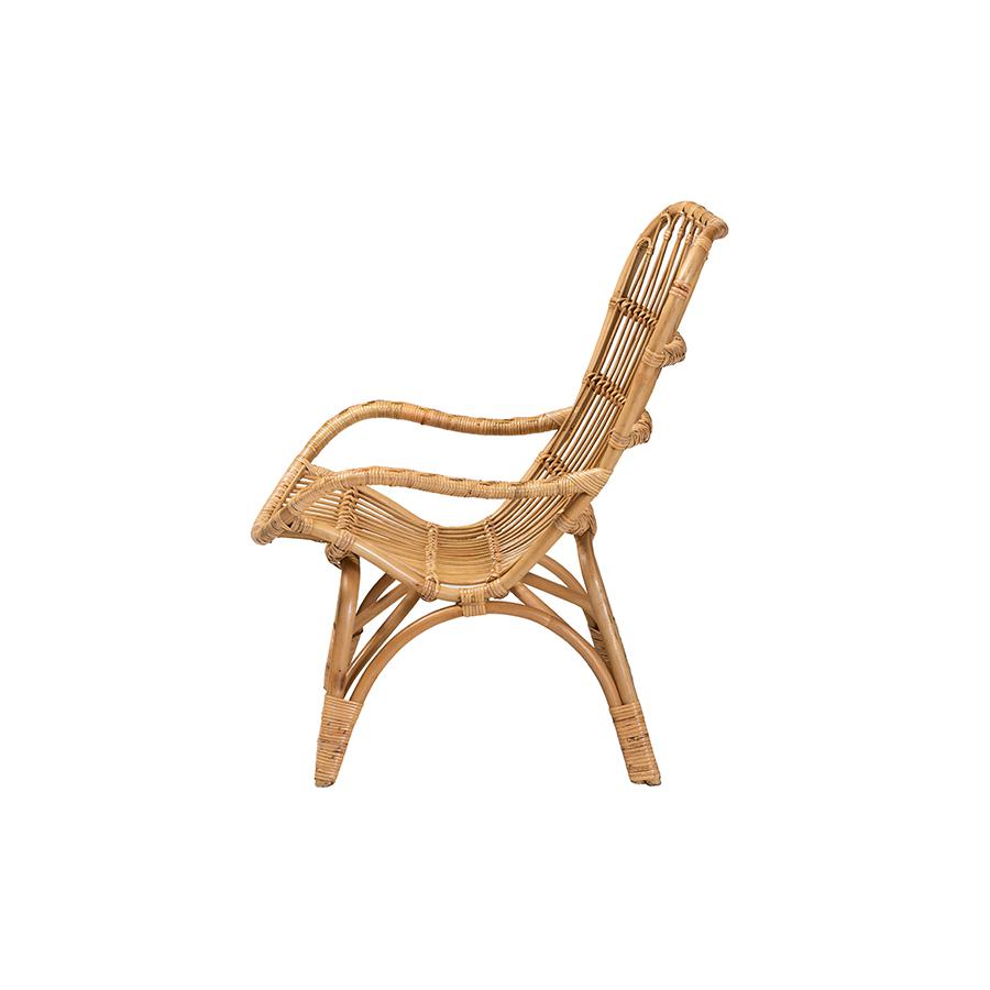 bali & pari Earvin Modern Bohemian Natural Brown Rattan Armchair. Picture 3