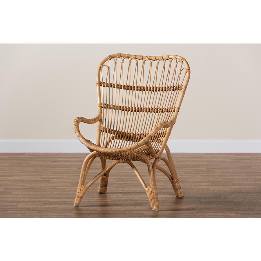 bali & pari Earvin Modern Bohemian Natural Brown Rattan Armchair. Picture 9