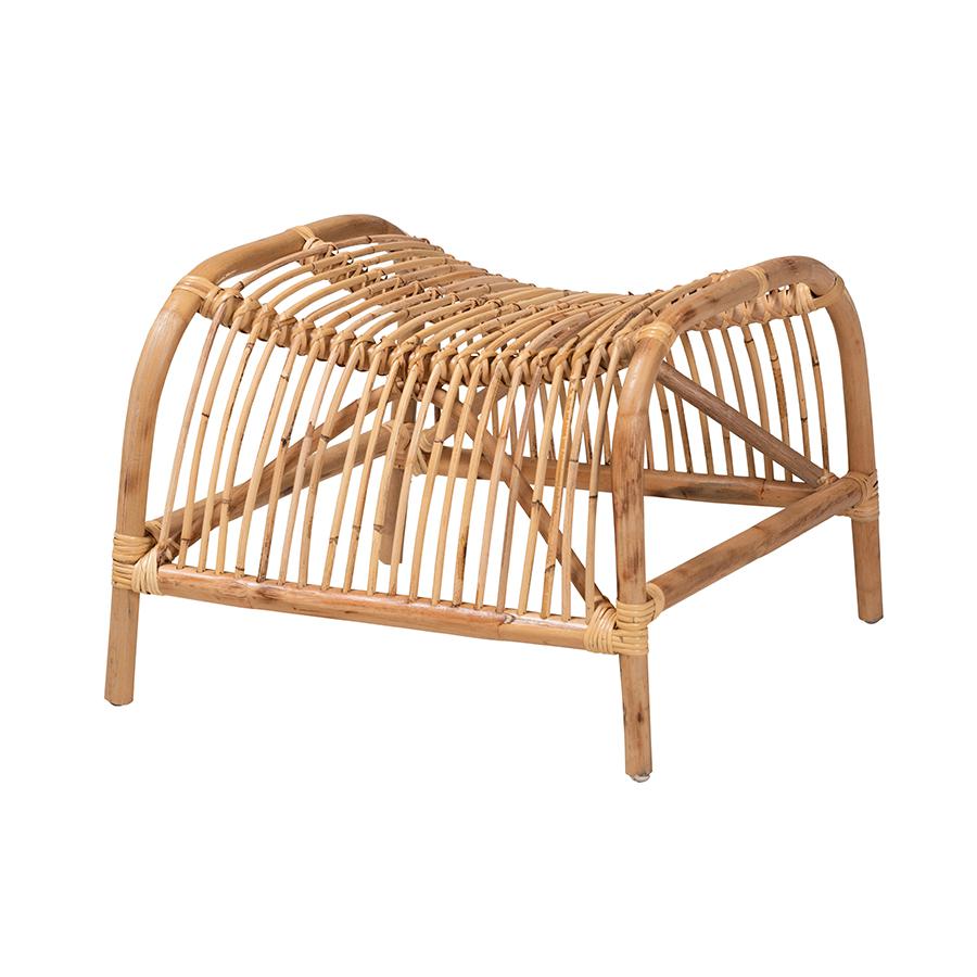 bali & pari Lamaria Modern Bohmenian Natural Brown Antique Rattan Footstool. Picture 1